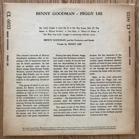 BENNY GOODMAN - PEGGY LEE - Benny Goodman with Peggy Lee (COLUMBIA CL6033)