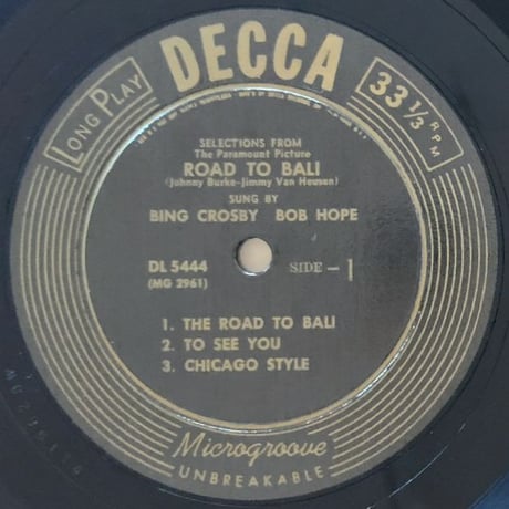 BING CROSBY, BOB HOPE & PEGGY LEE - Road to Bali (DECCA DL5444)
