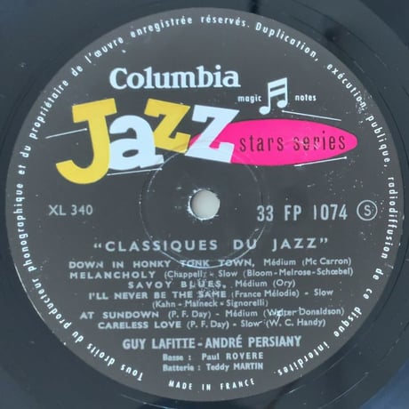 GUY LAFITTE & ANDRE PERSIANY - Les Classiques du Jazz (COLUMBIA FP1074)