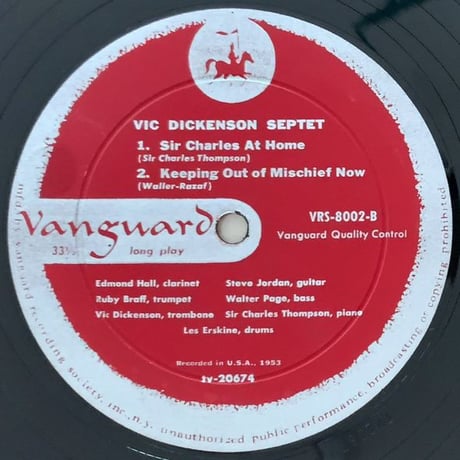 VIC DICKENSON - Vic Dickenson Septet Vol.Ⅱ (VANGUARD VRS8002)