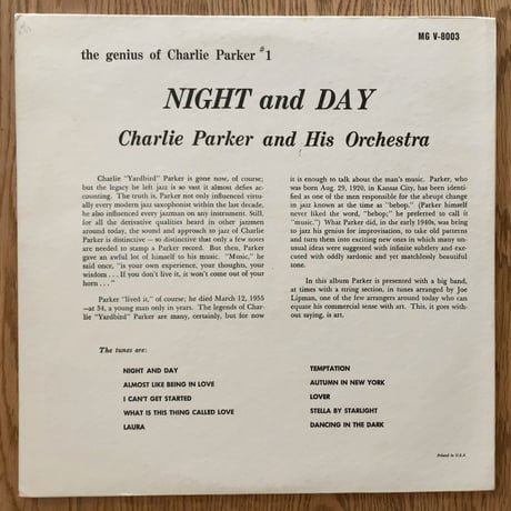 CHARLIE PARKER - Night and Day (VERVE MGV-8003)