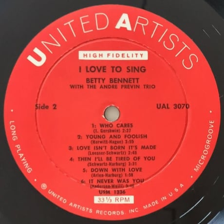 BETTY BENNETT - I Love to Sings (UNITED ARTISTS UAL3070)
