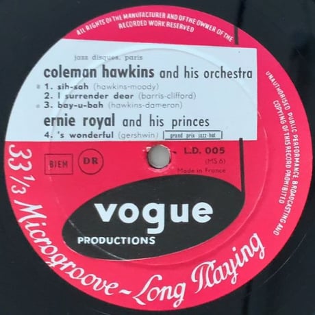 COLEMAN HAWKINS / ERNIE ROYAL - and His Orchestra / and His Princes (VOGUE L.D.005)