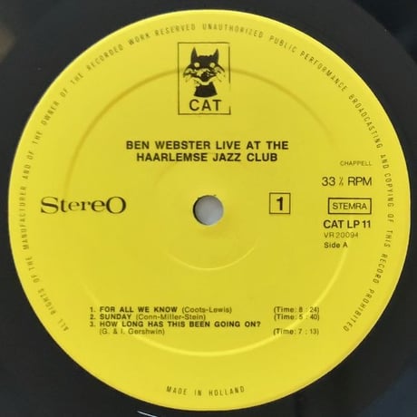 BEN WEBSTER - Live at The Haarlemse Jazz Club (CAT CAT LP11)