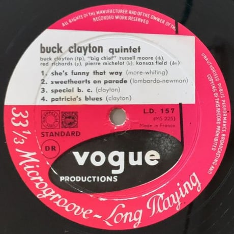 BUCK CLAYTON / GENE SEDRIC - Buck Clayton Quintet (VOGUE L.D.157)