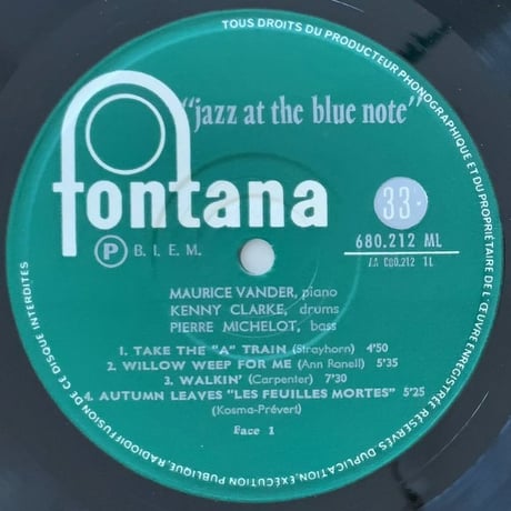MAURICE VANDER - Jazz At The Blue Note (FONTANA 680.212ML)