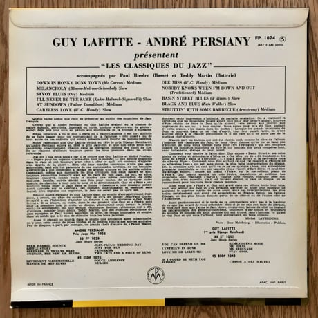 GUY LAFITTE & ANDRE PERSIANY - Les Classiques du Jazz (COLUMBIA FP1074)