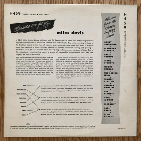 MILES DAVIS - Classics in Jazz (CAPITOL H459)