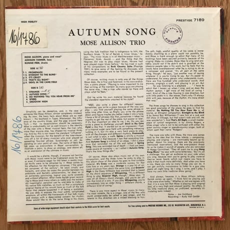 MOSE ALLISON - Autumn Song (PRESTIGE PRLP7189)