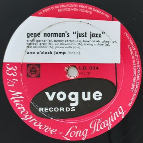 ERROLL GARNER, WARDELL GRAY, HOWARD McGHEE - Gene Norman's Just Jazz (VOGUE L.D.024)