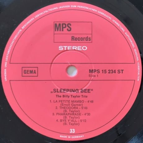 BILLY TAYLOR - Sleeping Bee (MPS 15 234ST)