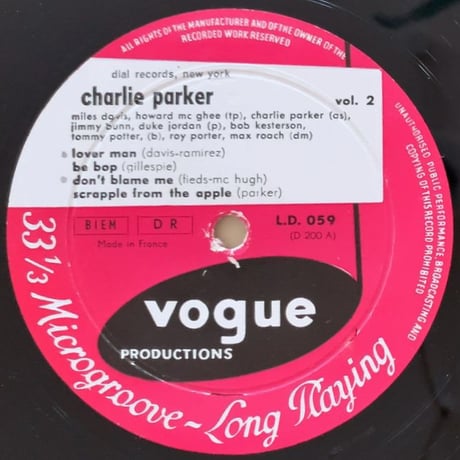CHARLIE PARKER - Vol.2 (VOGUE L.D.059)
