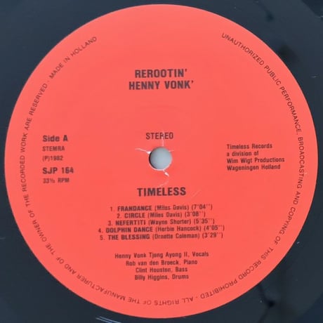 HENNY VONK - Rerootin' (TIMELESS SJP164)