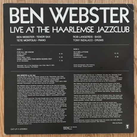 BEN WEBSTER - Live at The Haarlemse Jazz Club (CAT CAT LP11)