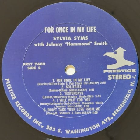 SYLVIA SYMS - For Once In My Life (PRESTIGE PRST7489)