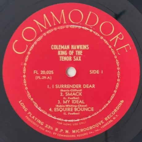 COLEMAN HAWKINS - King of The Tenor Sax (COMMODORE FL20,025)