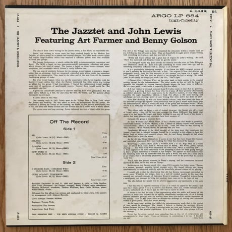 ART FARMER & BENNY GOLSON - The Jazztet & John Lewis (ARGO LP684)