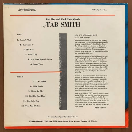 TAB SMITH - Red Hot and Cool Blue Moods (UNITED ULP-003)