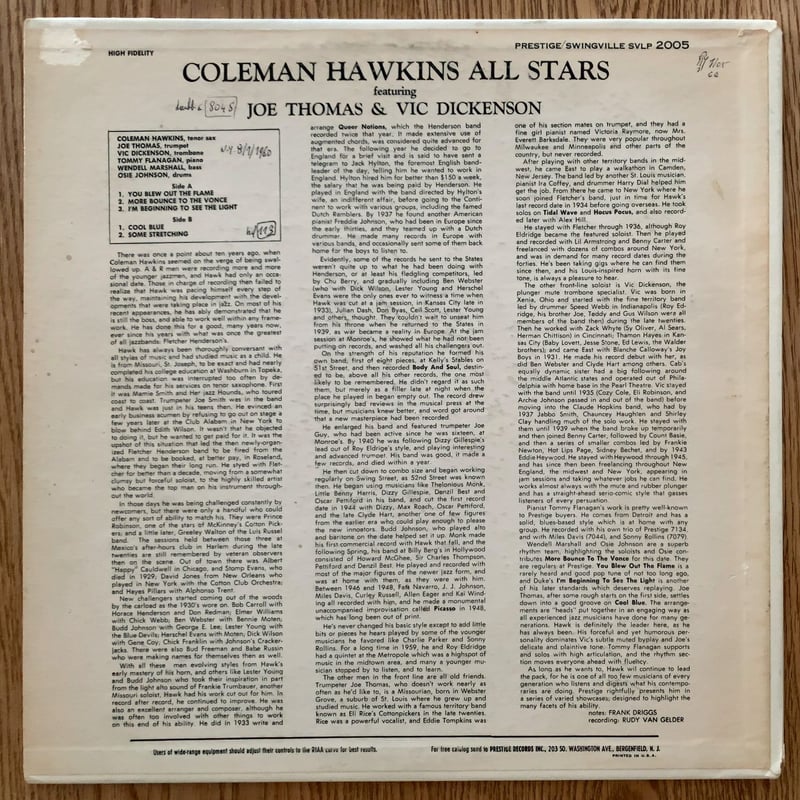 COLEMAN HAWKINS - feat. Joe Thomas & Vic Dicken
