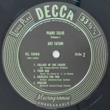 ART TATUM - Piano Solos Volume One (DECCA DL5086)