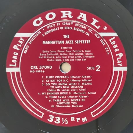 EDDIE COSTA, HAL McKUSICK - The Manhattan Jazz Septette (CORAL CRL57090)