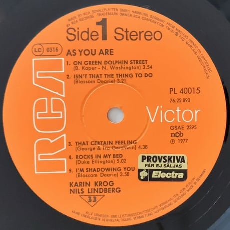 KARIN KROG & NILS LINDBERG - As You Are (RCA PL40015)