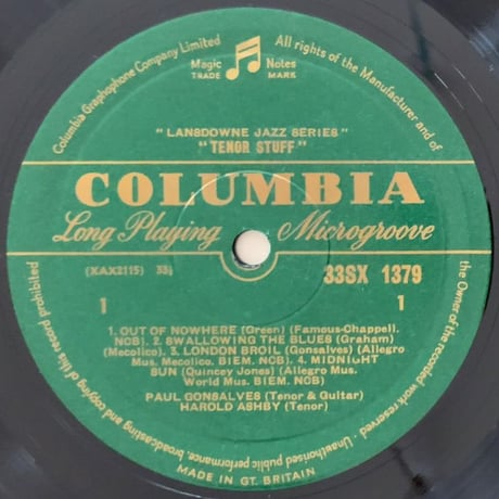 HAROLD ASHBY & PAUL GONSALVES - Tenor Stuff (COLUMBIA 33SX1379)