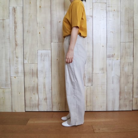 caqu リネンストレッチワイドパンツ