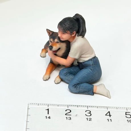 1/18 お姉さんとぽん太　犬　フィギュア　ミニカー　 5484　リアルフィギュア　完成品　ジオラマに　３Dフィギュア