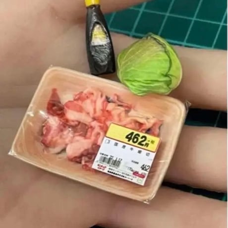 ミニチュア　豚肉　キャベツ　ソース　３Dフィギュア　ドールハウスに　ミニチュアイメージ