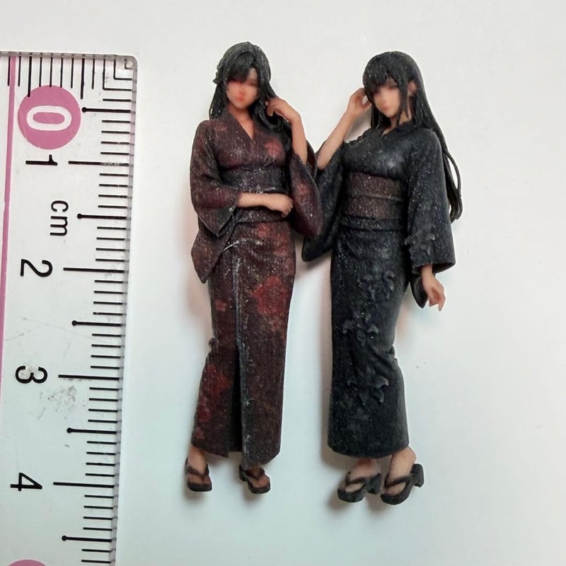 1/43 フィギュア 浴衣 女性 2体セット 完成品 ミニチュア ミニカーに