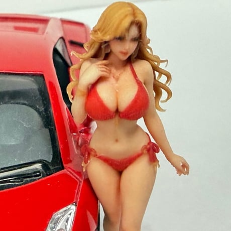 1/32 フィギュア　水着赤　8004-01 ミニカーに　1/64より大　ミニチュアイメージ　リアルフィギュア　完成品