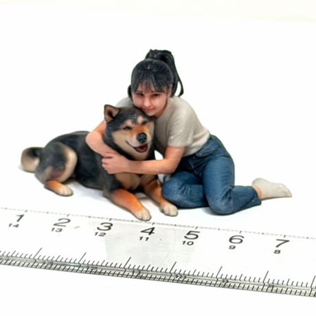 1/18 お姉さんとぽん太　犬　フィギュア　ミニカー　 5484　リアルフィギュア　完成品　ジオラマに　３Dフィギュア
