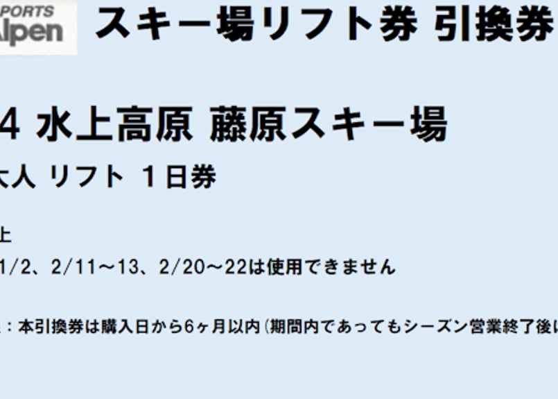 No.034【水上高原 藤原スキー場】全日 大人 リフト 1日券(中学生以上