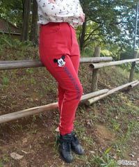 Mickey Mouse embroidery denim pants / red