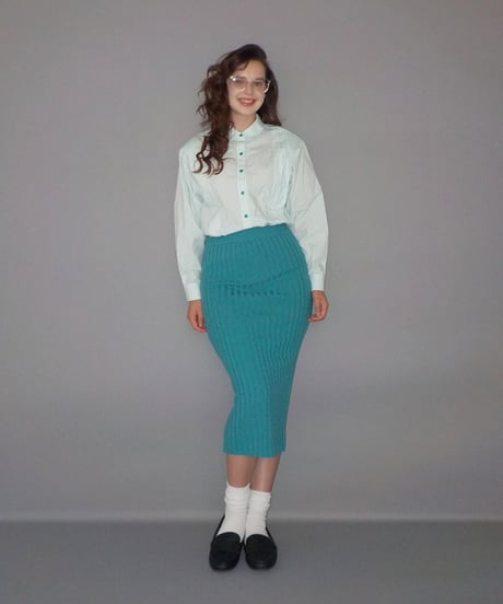 Classic rib knit skirt / green