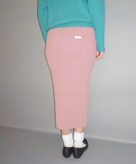 Classic rib knit skirt / pastel pink