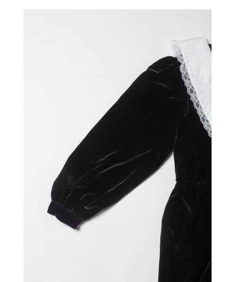 Big collar velours dress / black