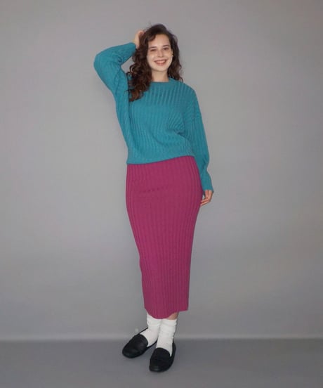 Classic rib knit skirt / pink