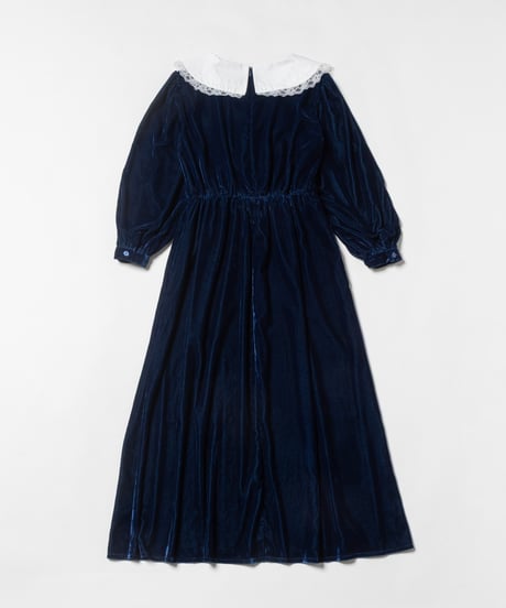 Big collar velours dress / navy