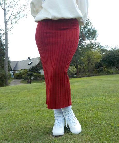 Classic rib knit skirt / red