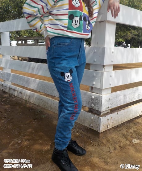Mickey Mouse embroidery denim pants / blue