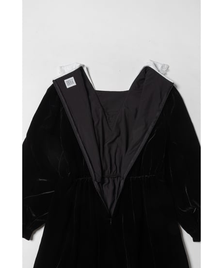 Big collar velours dress / black