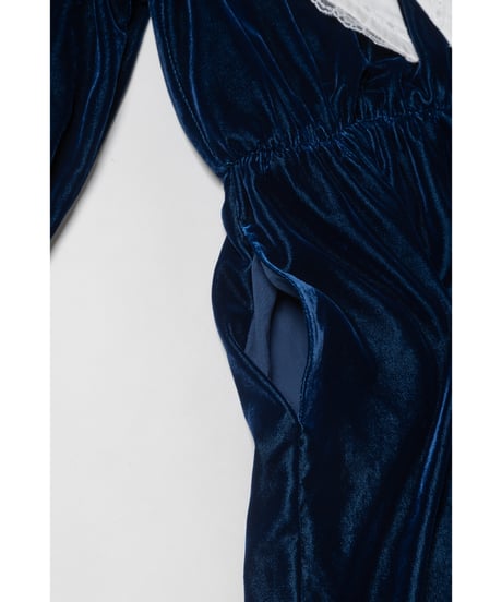 Big collar velours dress / navy