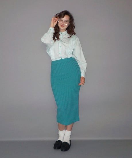 Classic rib knit skirt / green