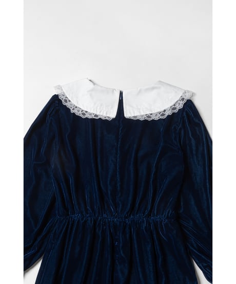 Big collar velours dress / navy