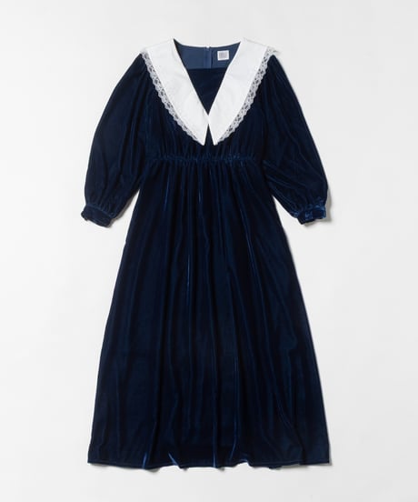 Big collar velours dress / navy
