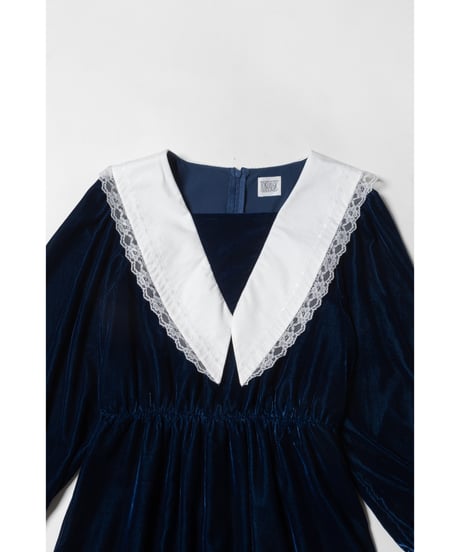 Big collar velours dress / navy