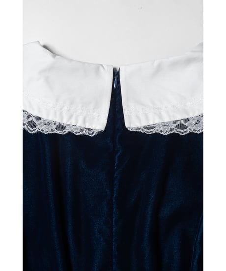 Big collar velours dress / navy