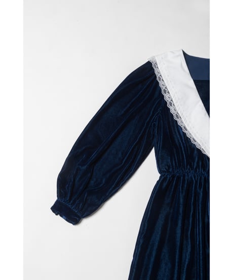 Big collar velours dress / navy